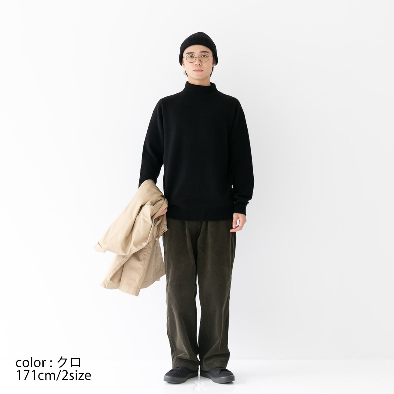 リネン RINEN 2/15ウール天竺編み(ホールガーメント)タートルネック(R17682)全3色