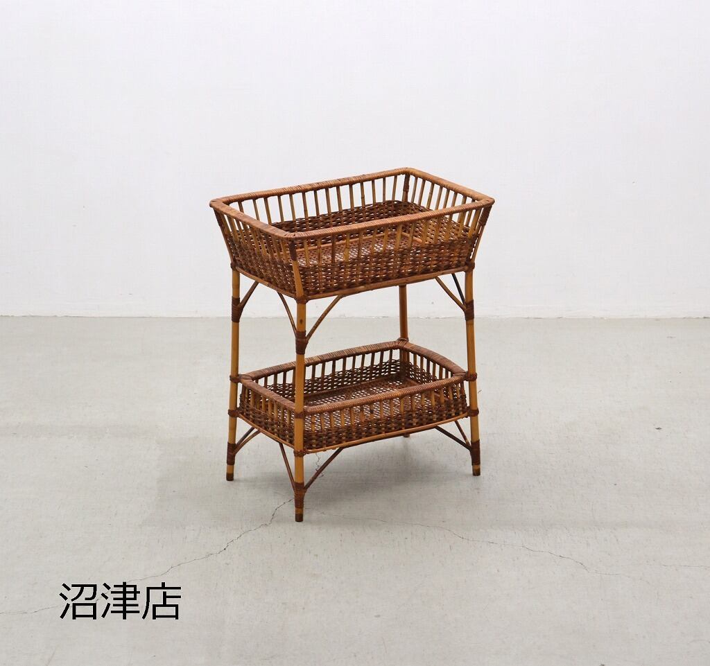 昭和レトロ ラタンランドリーラック 脱衣かご 籐家具 古家具 
