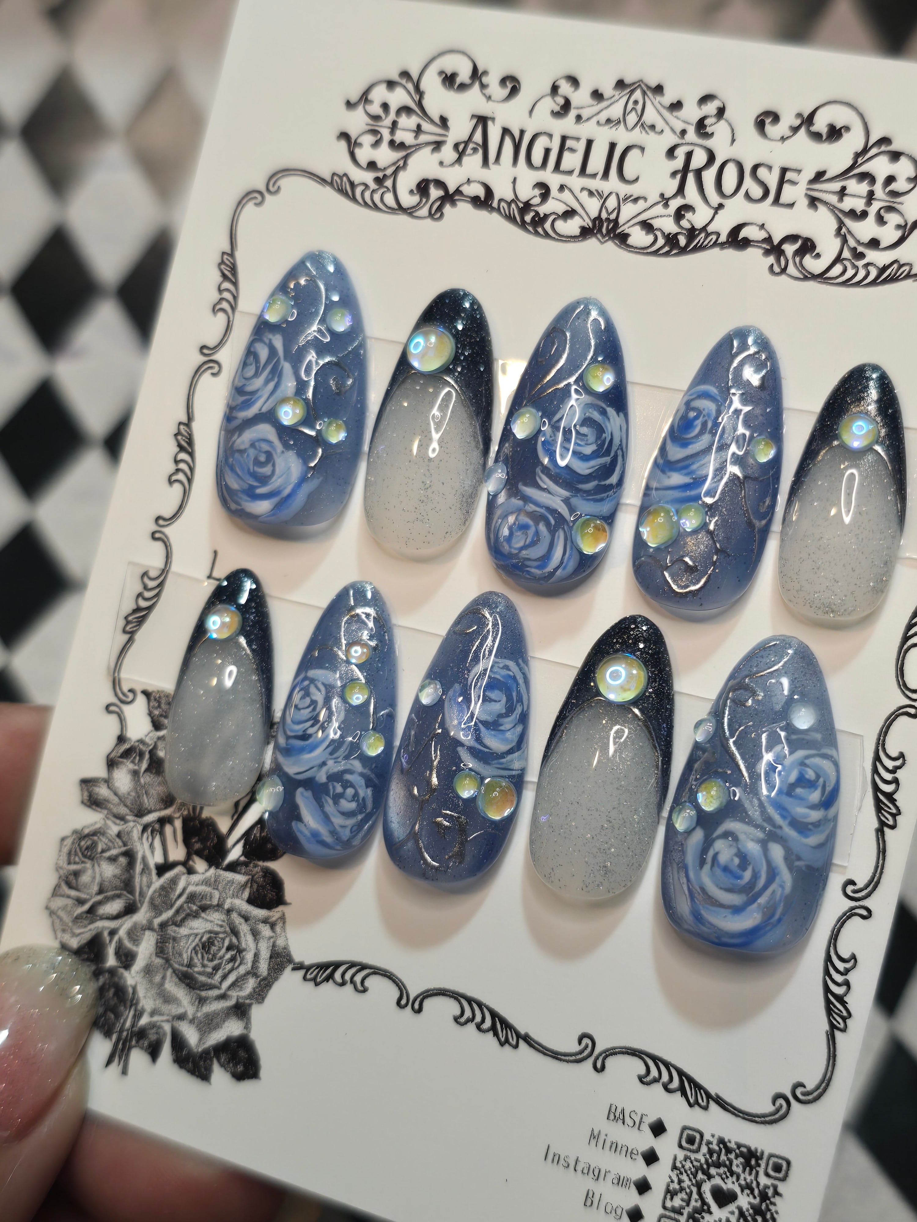 【sample】オーダーネイルチップ 推し活 付け爪 つけ爪 青 薔薇 ブルー sample】オーダーネイルチップ 推し活 付け爪 つけ爪 青 薔薇 ブルー
