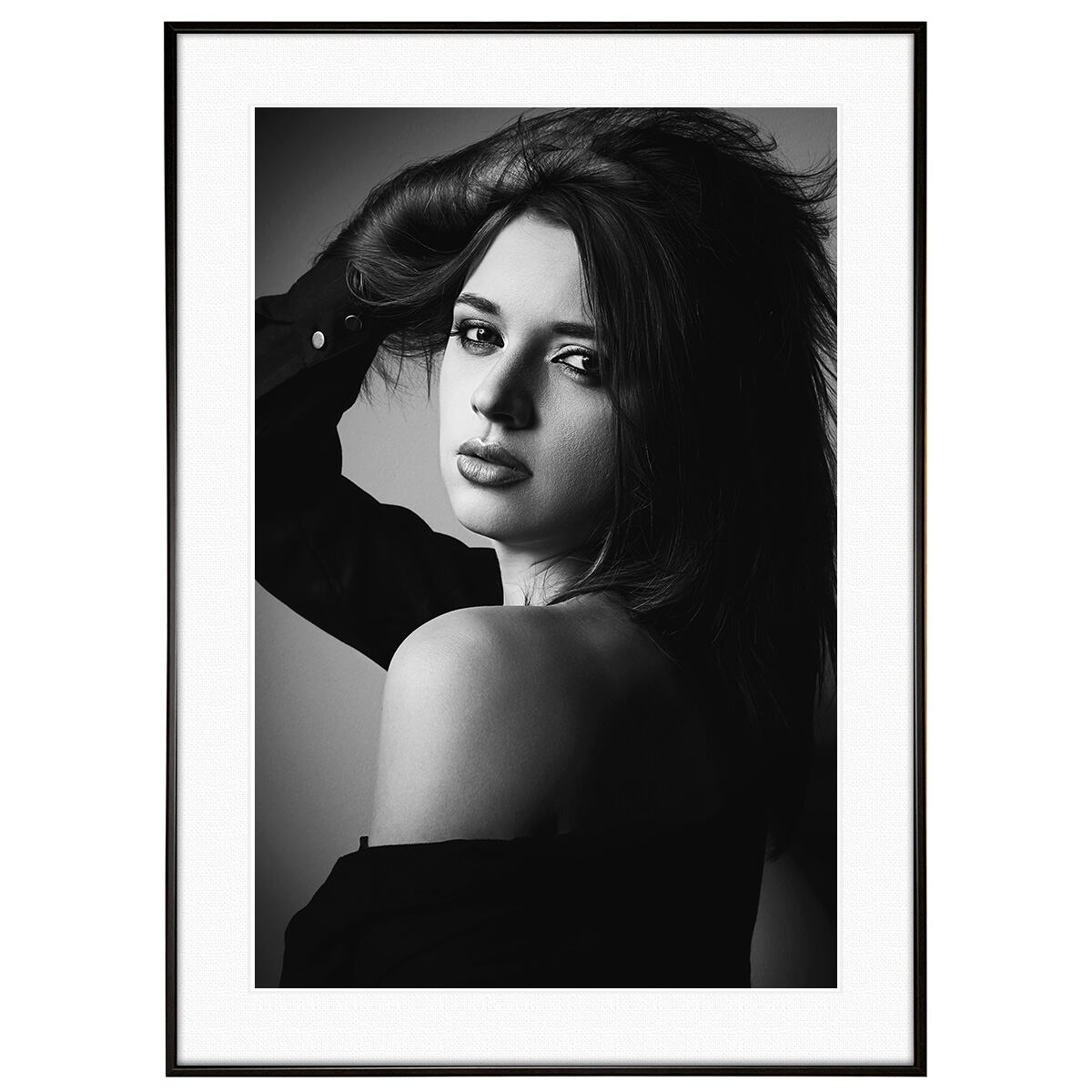 人物写真 視線を向ける女性 インテリアモノクロアートフォトポスター額装 AS4660