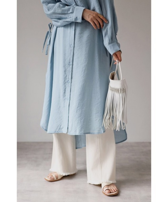 バンドカラーデザインシャツワンピース