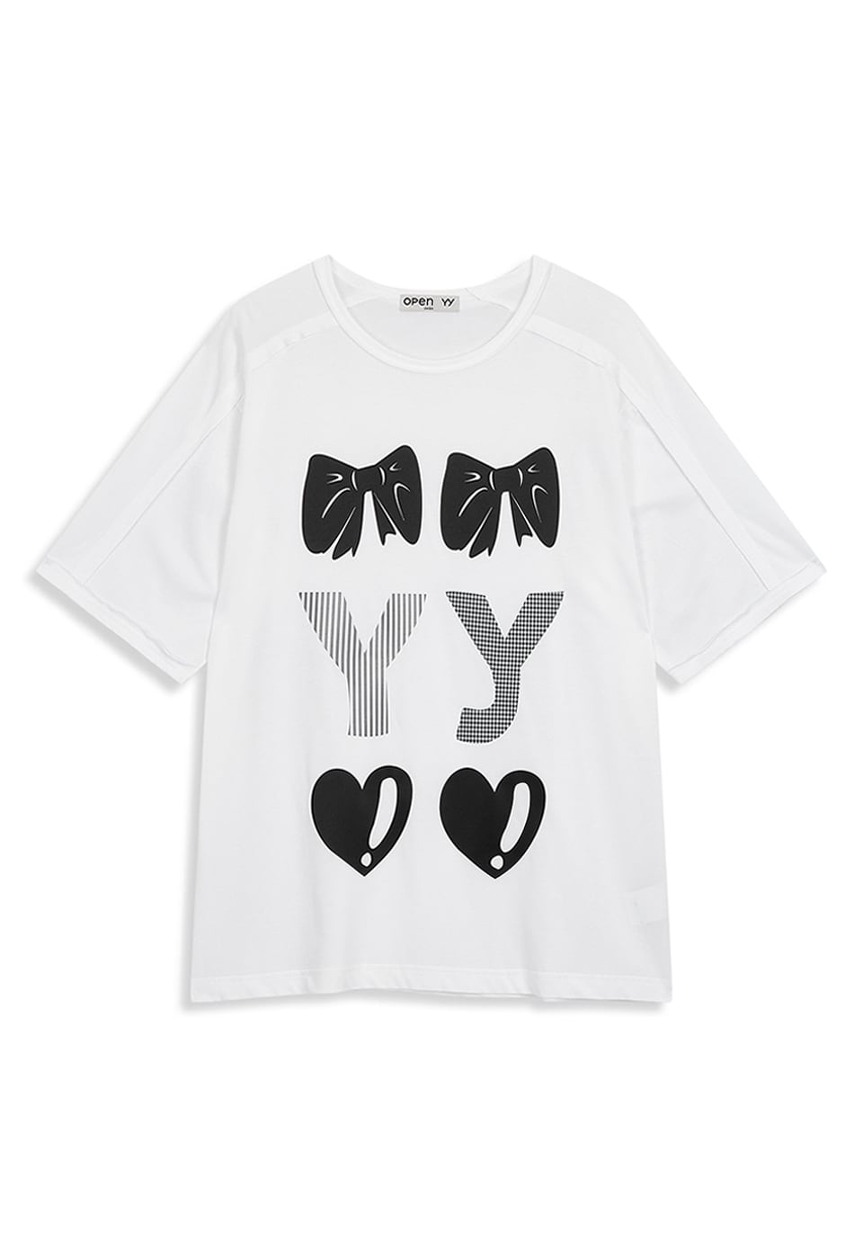open yy Tシャツ 韓国 OPEN YY] RIBBON YY T-SHIRT, WHITE 正規品 韓国ブランド 韓国通販