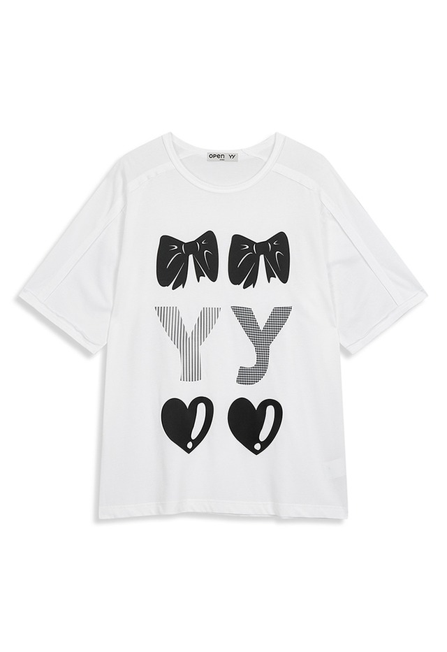 [OPEN YY] RIBBON YY T-SHIRT, WHITE 正規品 韓国ブランド 韓国通販 韓国代行 韓国ファッション オープン ワイワイ 日本 店舗