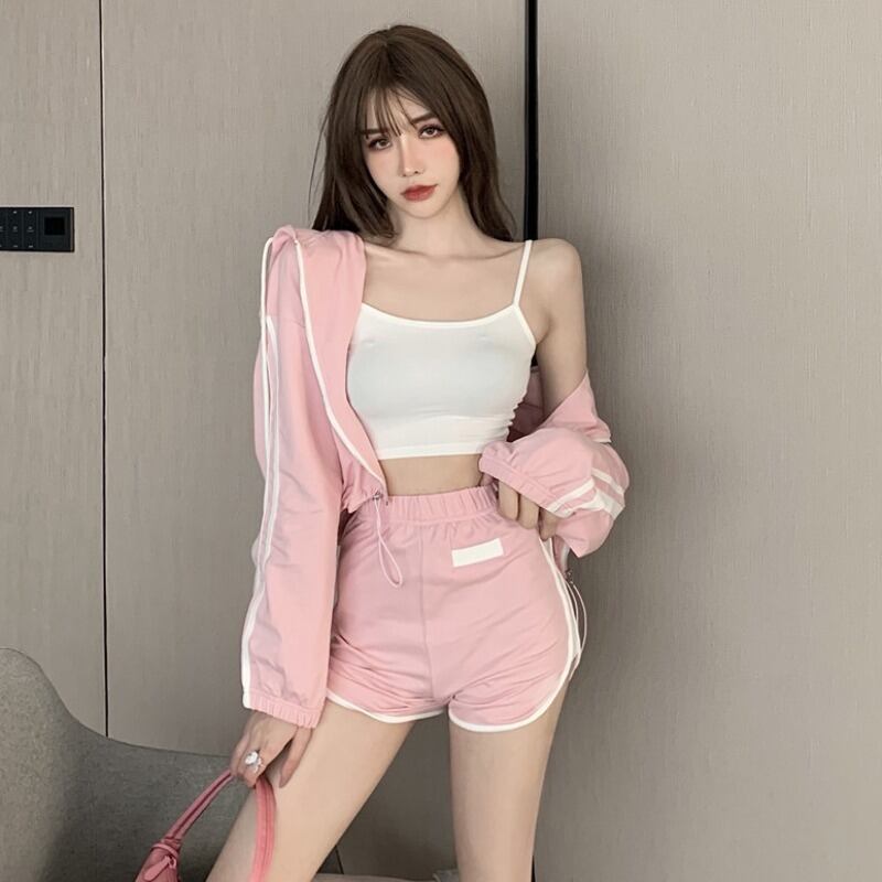 サマーフードジャケット ハイウェストウェストショーツ ロング 夏物 ブルマー ハンチェンe79060188821