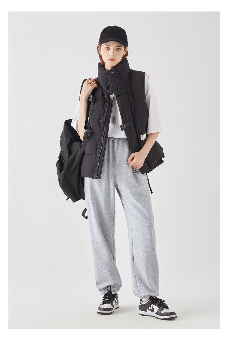 ベスト レディース アウター ハイネック ジッパー ノースリーブ ロゴ