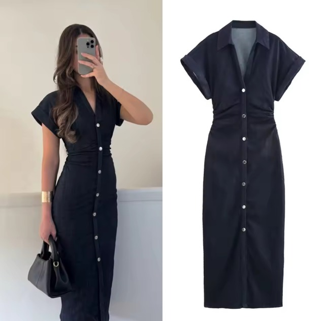 ウエストシェイプデニムワンピース