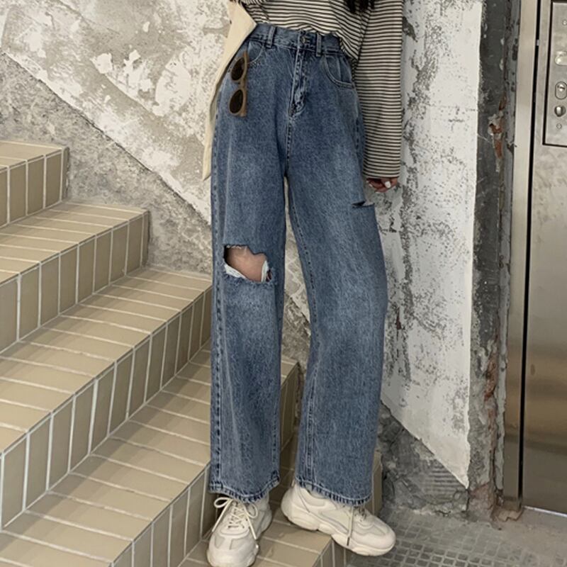 ハイウェストウェストジーンズ スプリングスタンダードルーズパンツ レトロ 春物 スーパーモール3107379391