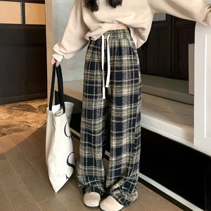 チェック柄 ワイドパンツ レディース 秋冬 韓国 おしゃれ 大人 かわいい ゆったり 体型カバー ストリート 起毛感 ウエストゴム リラックス パンツ 大人可愛い 大人女子