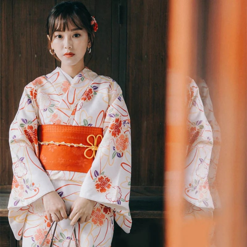 浴衣+お得な4点セット☆夏祭り・花火大会に！フリーサイズ 白生地