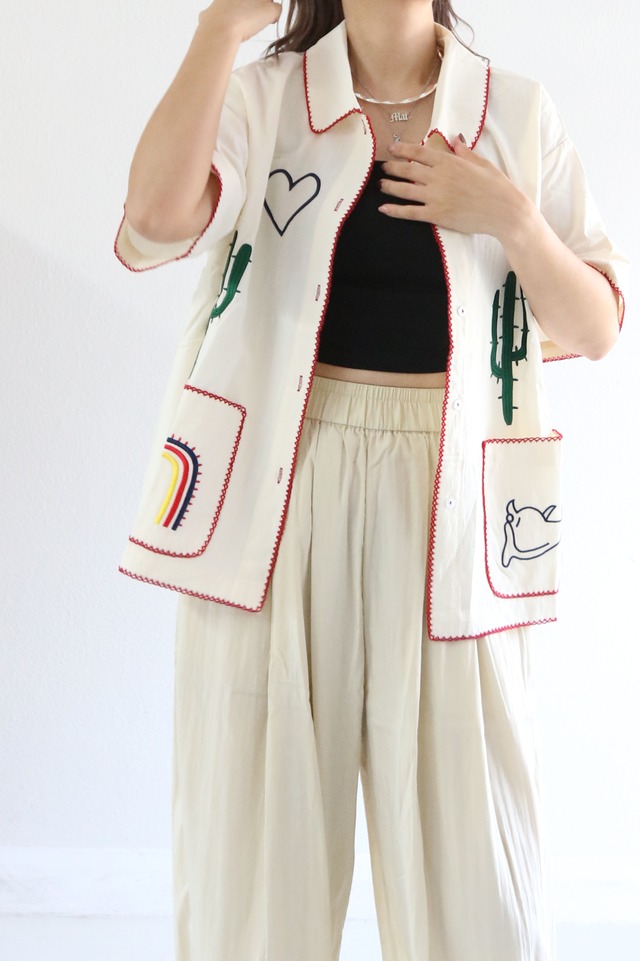 サボテン刺繍シャツ(W26S1019H)　
