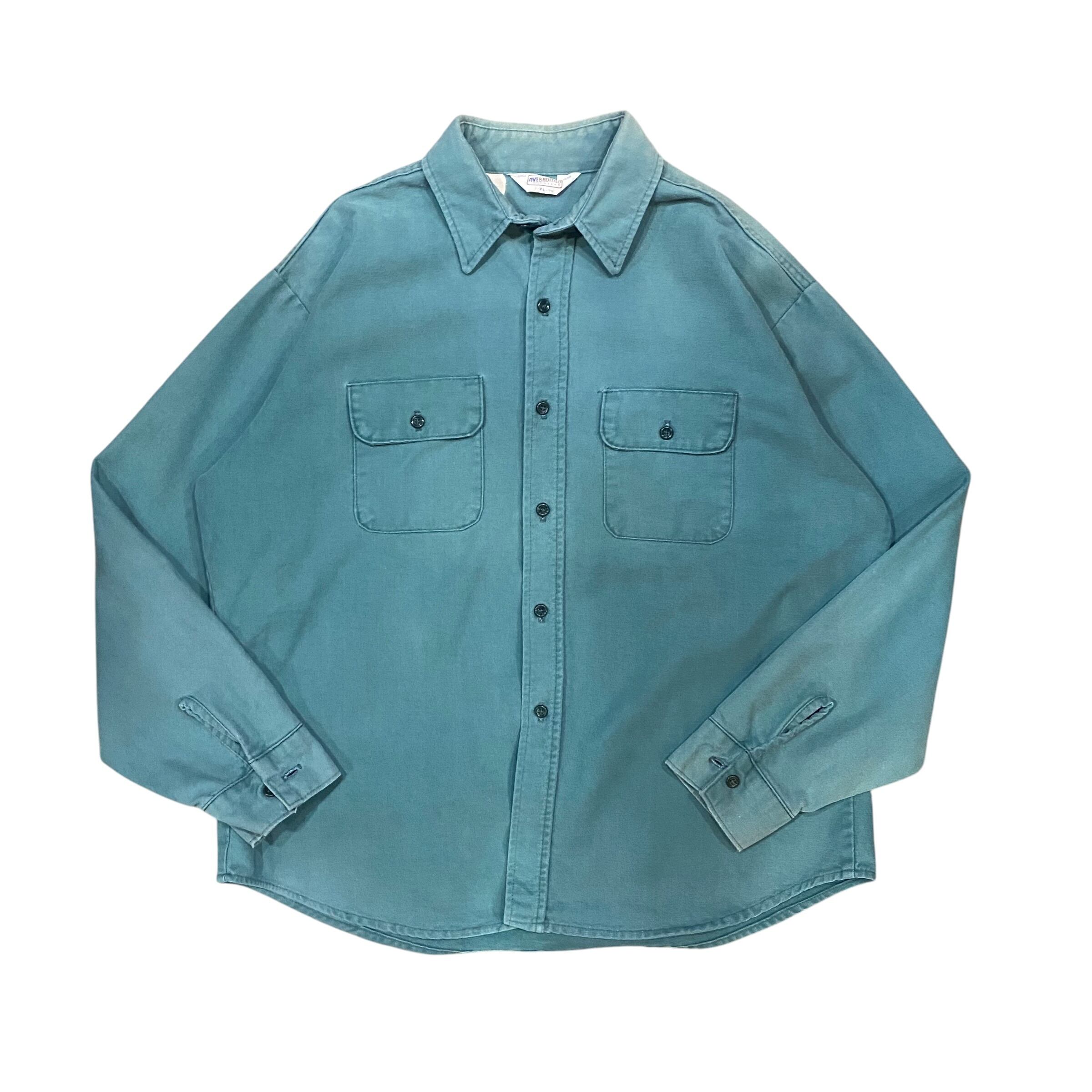 【古着】FAVE BROTHER Chamois Long Sleeve Shirt (Light Blue)