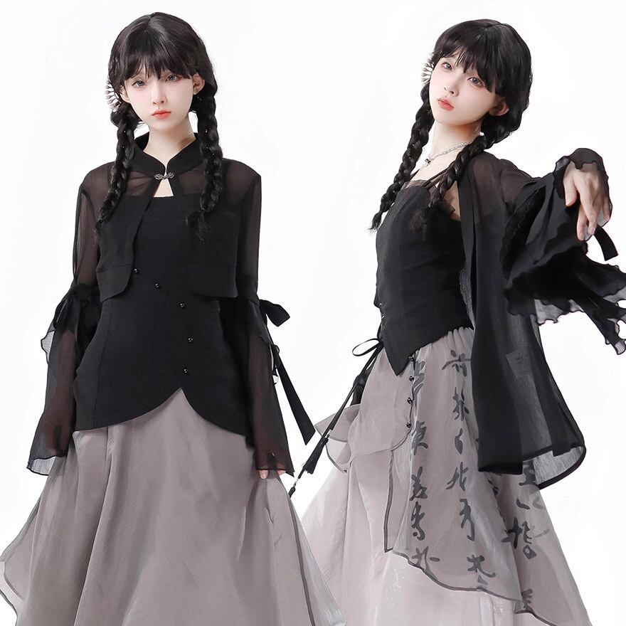 サブカル 服 地雷系 通販 pinksavior チャイナ風 スカート ワンピース キャミソール レイヤード シフォン 闇かわいい