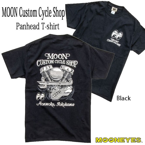 MOON Custom Cycle Shop Panhead T-shirt Black ムーン カスタム サイクル ショップ パンヘッド Tシャツ ブ ハーレーダビッドソン MOONEYES ムーンアイズ