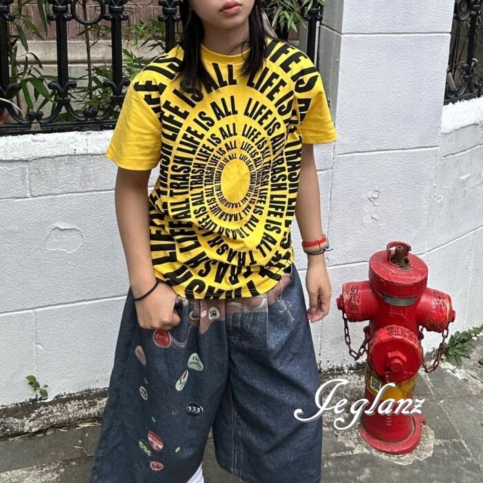 3色 サークル 英字 カラー ロゴ 半袖 Tシャツ ユニセックス ♪ (MC449)ρ