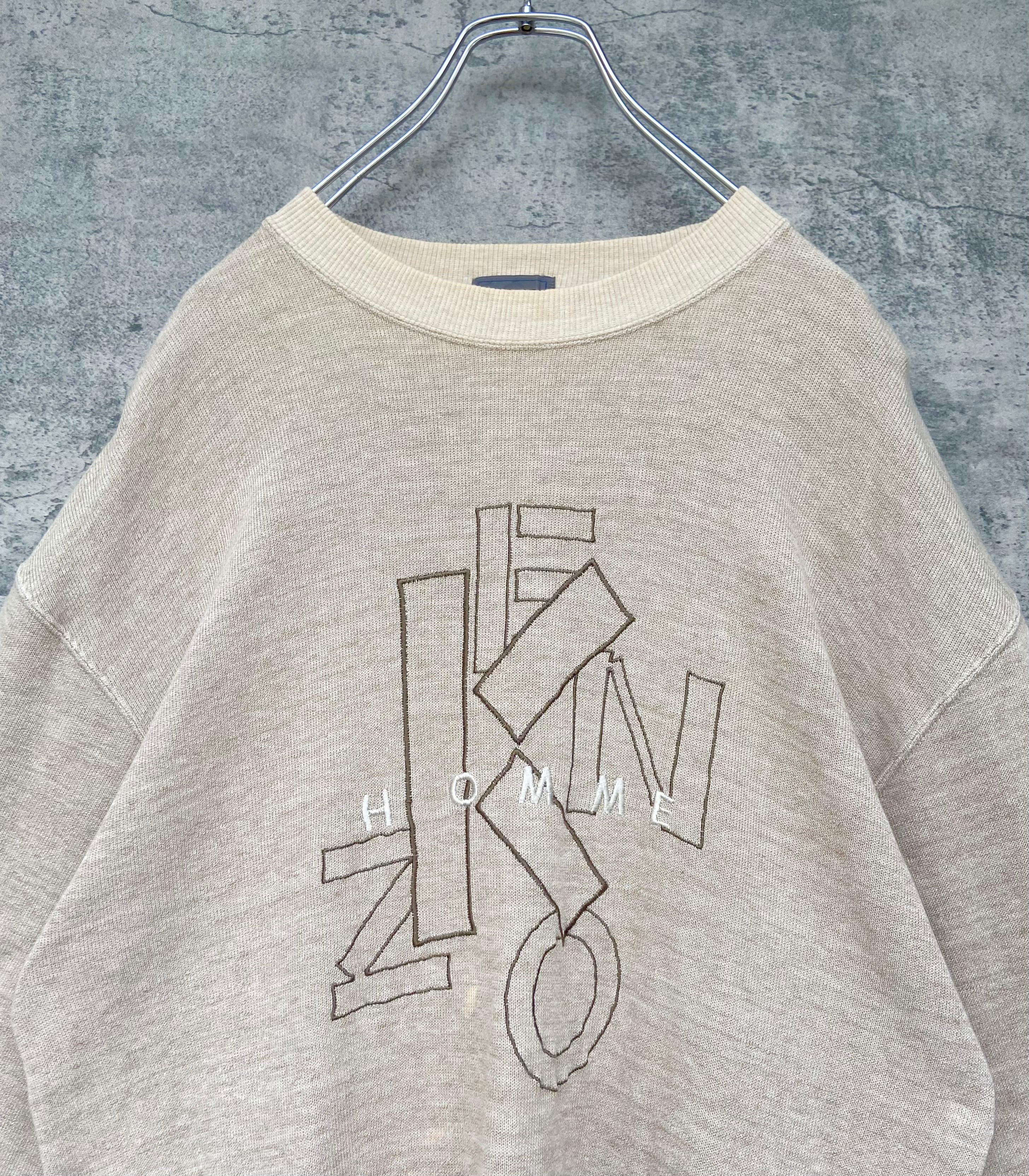 90s KENZO/ケンゾー ホワイトベージュ 刺繍ロゴ ニット コットン100%
