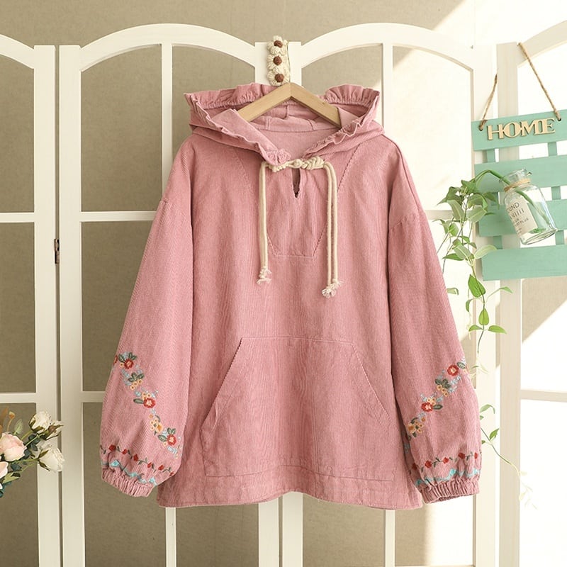 コーデュロイ刺繍バルーンスリーブパーカー W1207 | Wild❁Garden