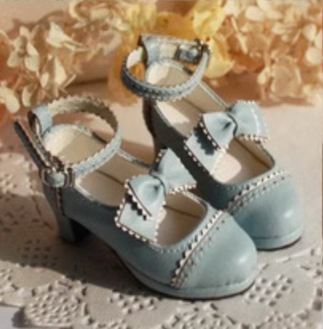 DD/SD/3分サイズ ドール靴 リボンパンプス アクアブルー