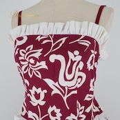 フラダンス 衣装 ワンピース ドレス レッド系 Lehua ハワイアンプリント あずき色 アロハ フラ ダンス レッスン 練習 キャミソールドレス フリル ホワイト系 赤 白 華やか 鮮やか かわいい おしゃれ 上品 大人っぽい フレアスカート ふんわり フラダンス衣装 レディース おしゃれ フリル付き デザイン キャミソール