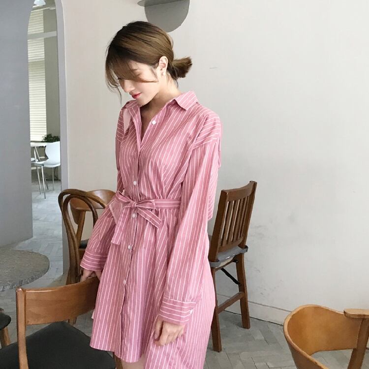 爽やか ストライプ柄 シャツ ミニワンピース 春夏 取り寄せ品】カジュアル×モード ストライプ柄 ミニ丈 シャツ