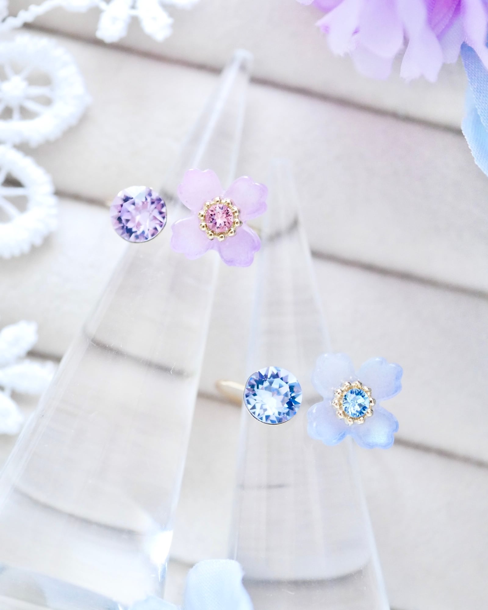 8504 紫陽花クリスタルビジューフォークリング
