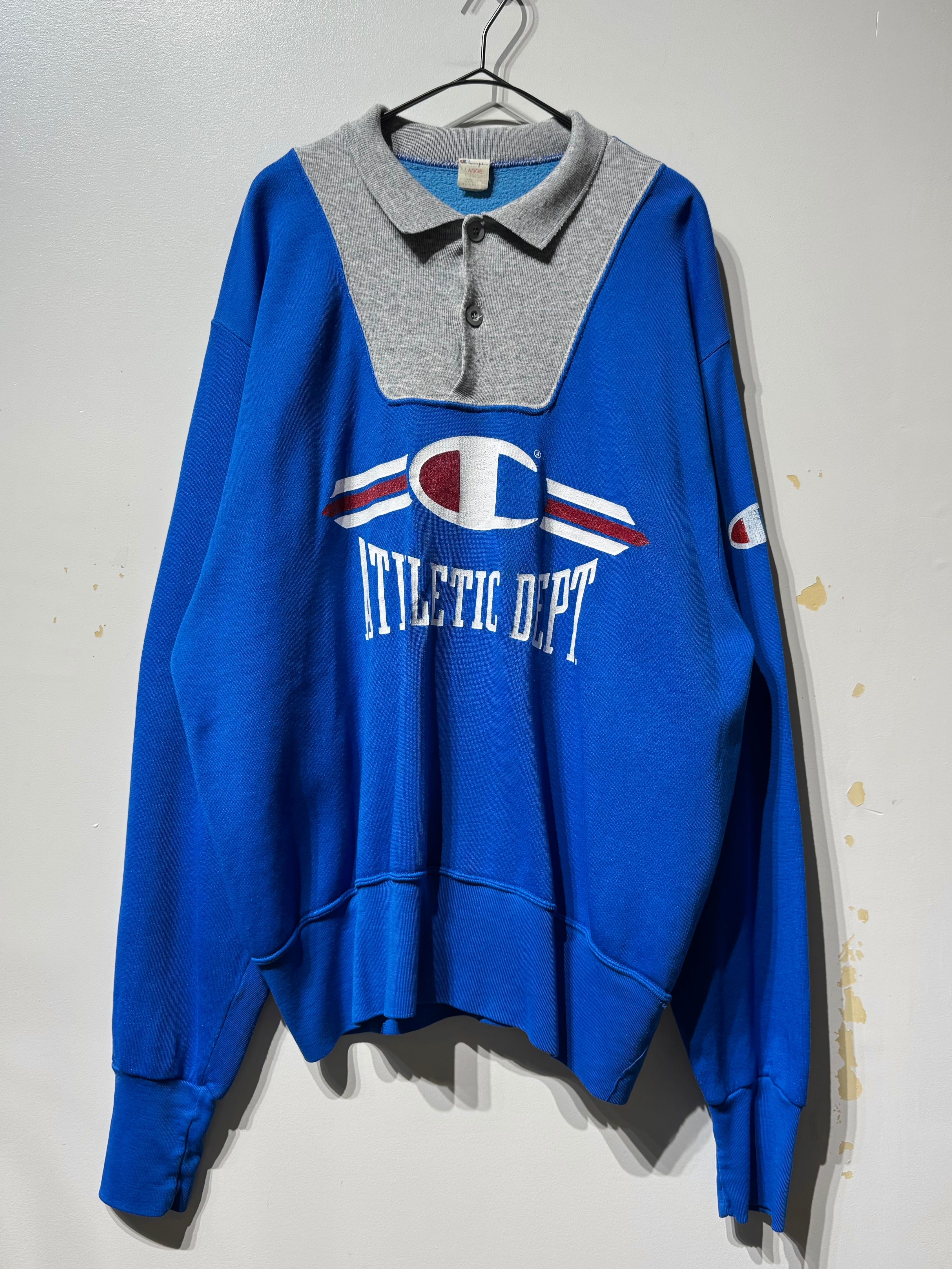 (CS2551)80‘s Champion half button collared sweat shirt made in USA
