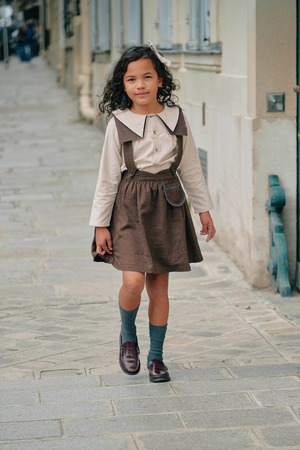 【予約/送料無料】Skirt TOURNON with straps-brown linen / Maison Marelle