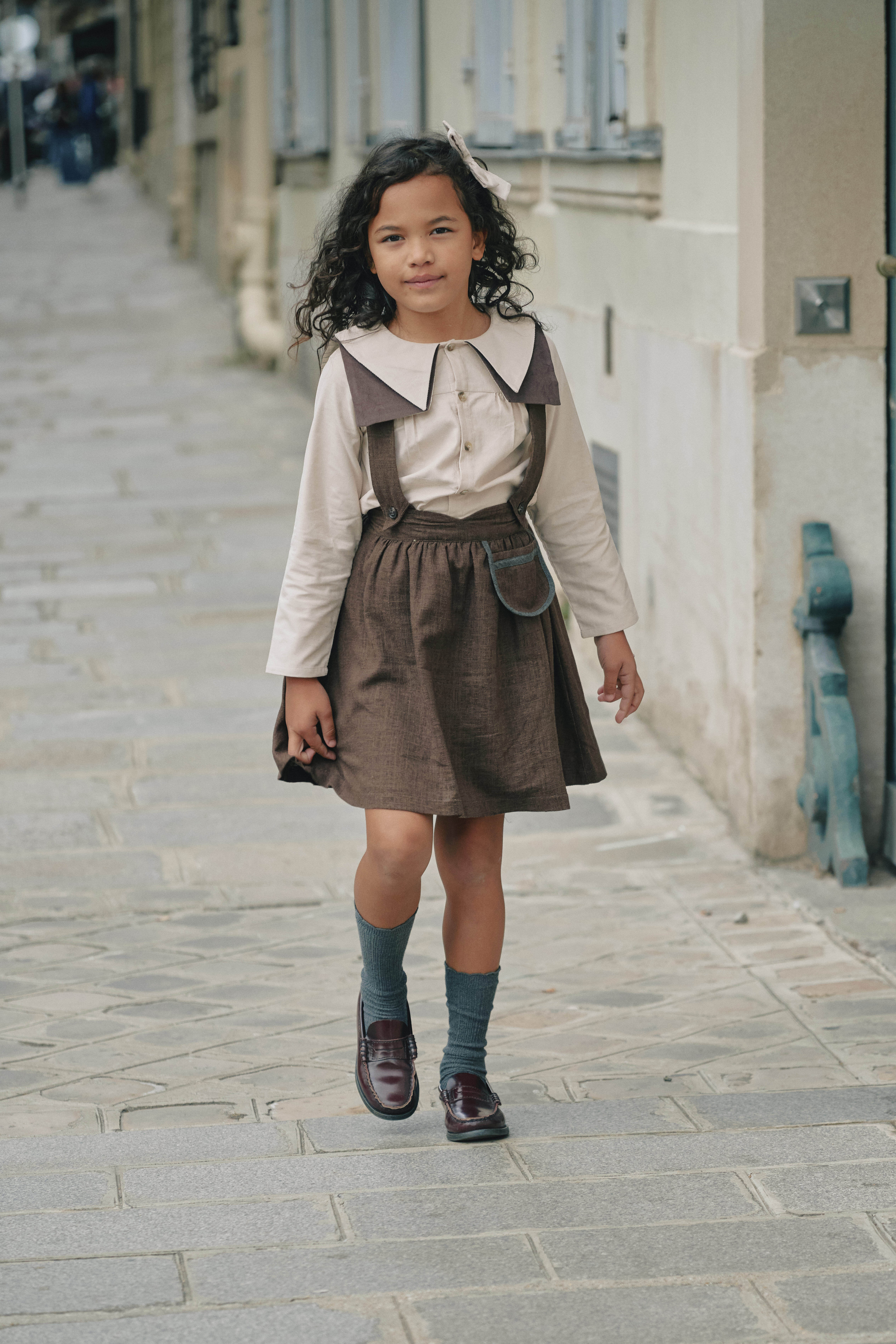 【予約/送料無料】Skirt TOURNON with straps-brown linen / Maison Marelle