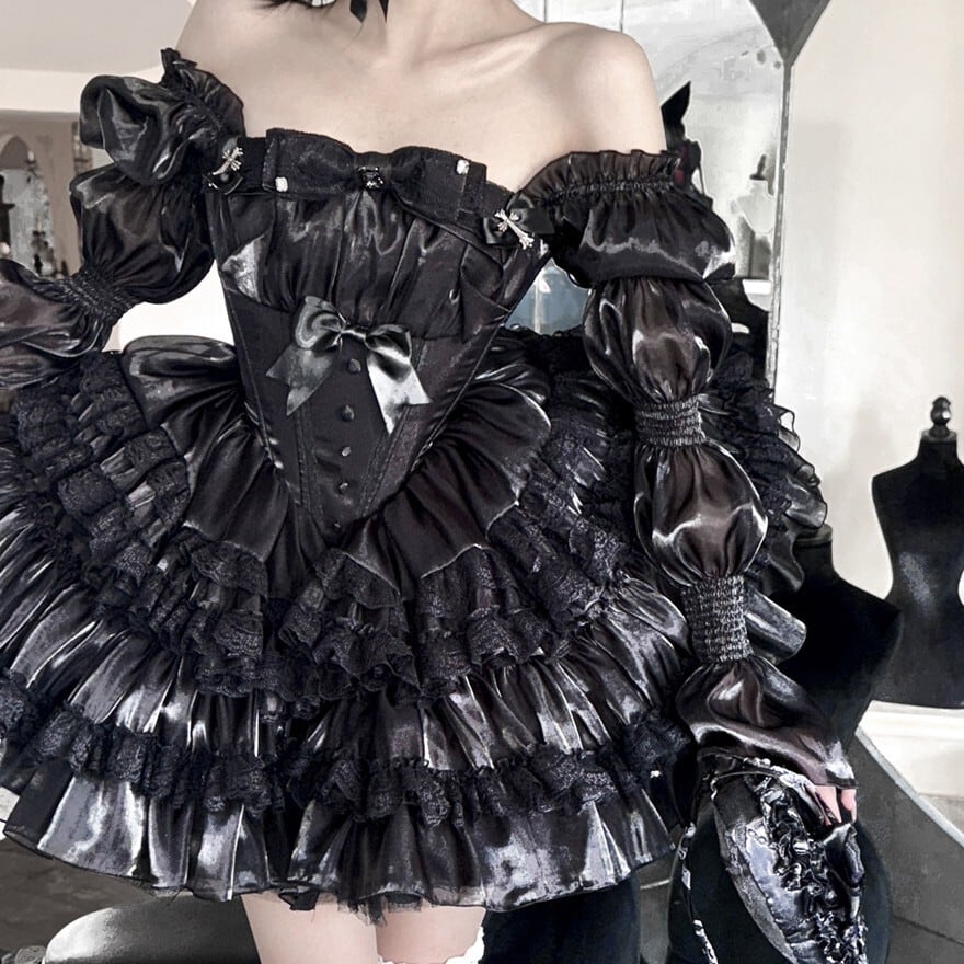 ゴスロリ フリル多段バッスルドレスセット イベント コンカフェ衣装
