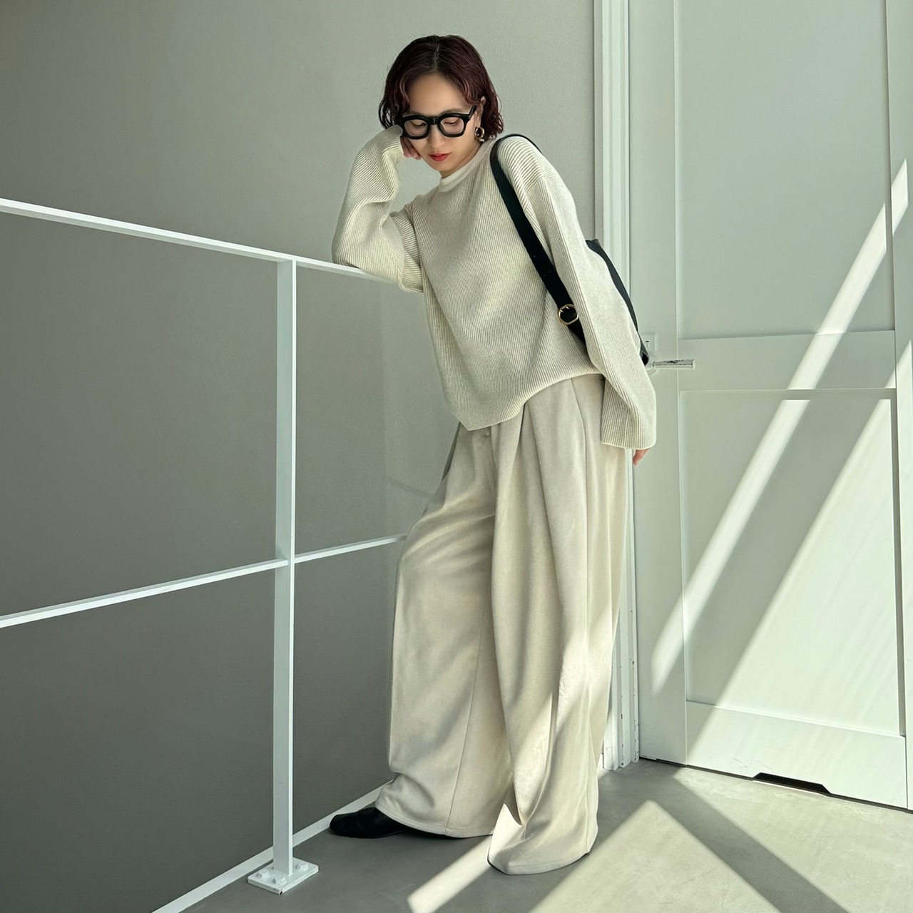 リバーシブルダブルカラーリブニットPO/エクリュ