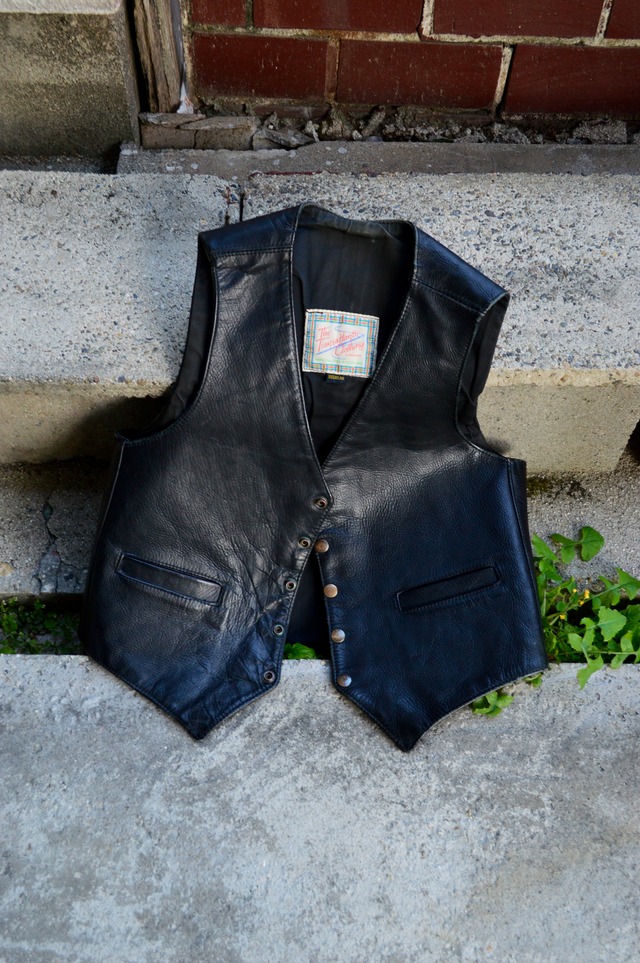 The Transatlantic Clothing Company 1980s AERO LEATHER Steer Hide Leather Vest Hand Tailored in Scotland エアロレザー 80s ステアハイドレザー スコットランド製