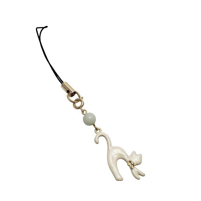 白猫 翡翠 パワーストーン ストラップ 天然石 金具 金色 携帯ストラップ スマホ ひすい ヒスイ 金運 健康運 厄除け お守り 誕生日プレゼント ラッピング対応 メール便 送料無料 アクセサリー
