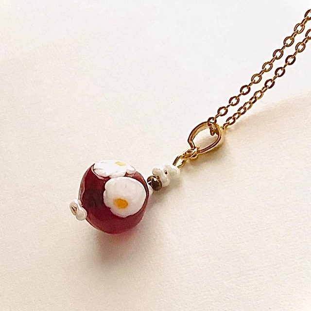 ベネチアンフローラルネックレス　ボルドー