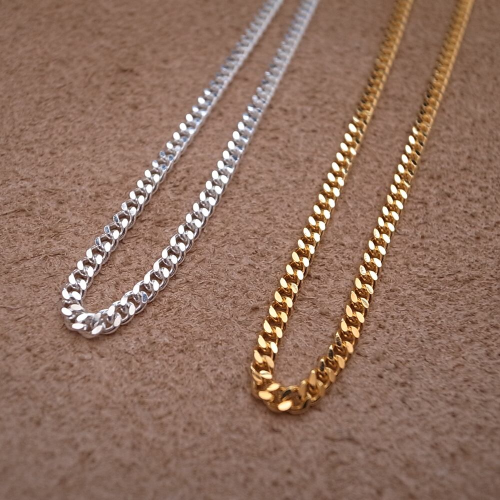 3.7mm FLAT LINK CHAIN NECKLACE- SILVER / 3.7mm 喜平チェーン