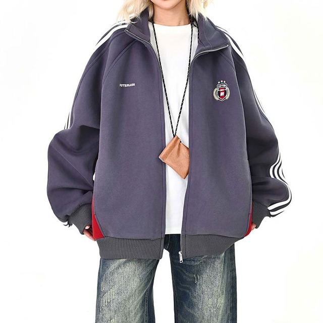 トラックラインエンブレムジップブルゾン 2col   R01488