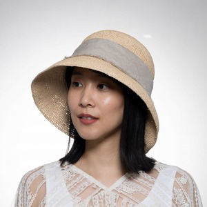 【2026春夏】ラフィアｘリネンフリンジ クロッシェ｜オフホワイト／ナチュラル／グレイ　　Raffia & Linen Fringe Cloche Hat