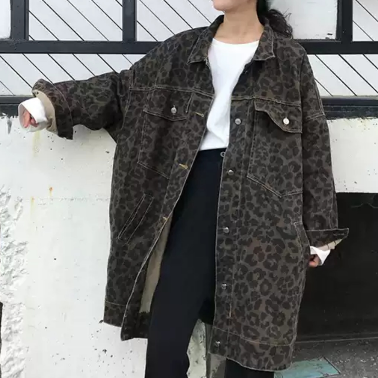 Leopard-print cargo coat (ME481)