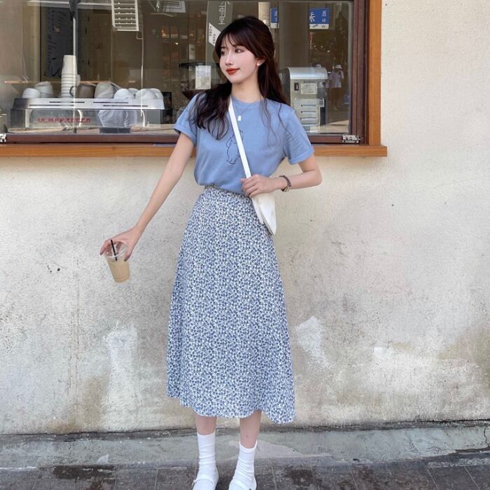 レッドサマーTシャツ スカート ストリート 大人ガーリー スウィート キュート カジュアル 夏物 ピュア 1号婦人61882691687