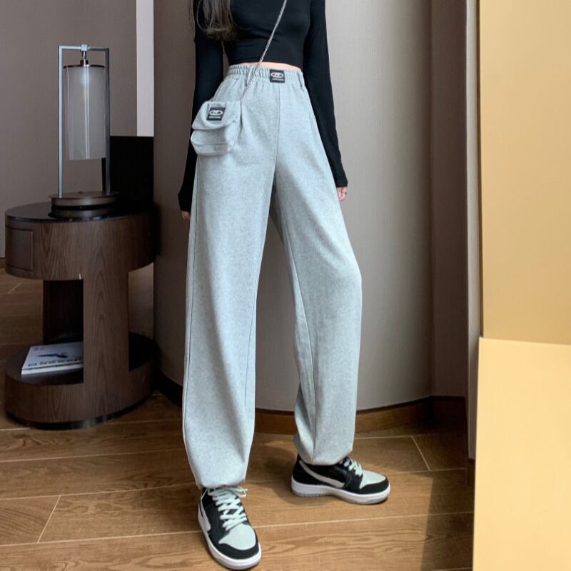 ウエストルーズストレートレッグシングレーワイドレッグスポーツパンツレディース2020秋新作パンツドレープカジュアルパンツ ブラックストロベリース14528238858