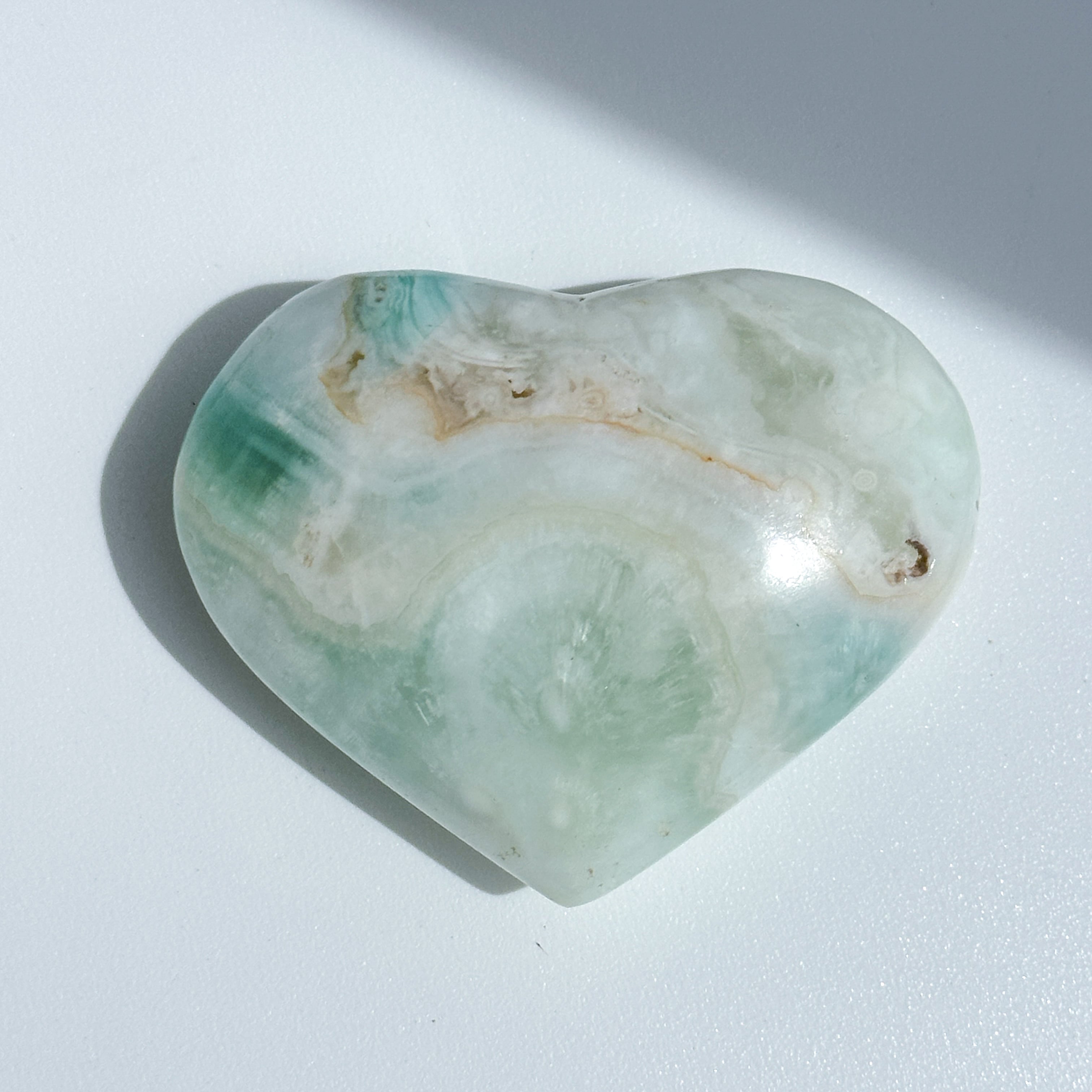 【美品】Kamoku カリビアンブルーカルサイト インテリア　天然石 カリビアンブルーカルサイト ハート 34◇Caribbian Blue Calcite