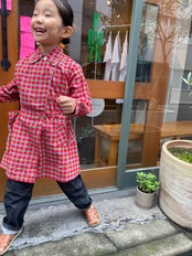 [kids] ブロックチェックコートスタイルワンピース