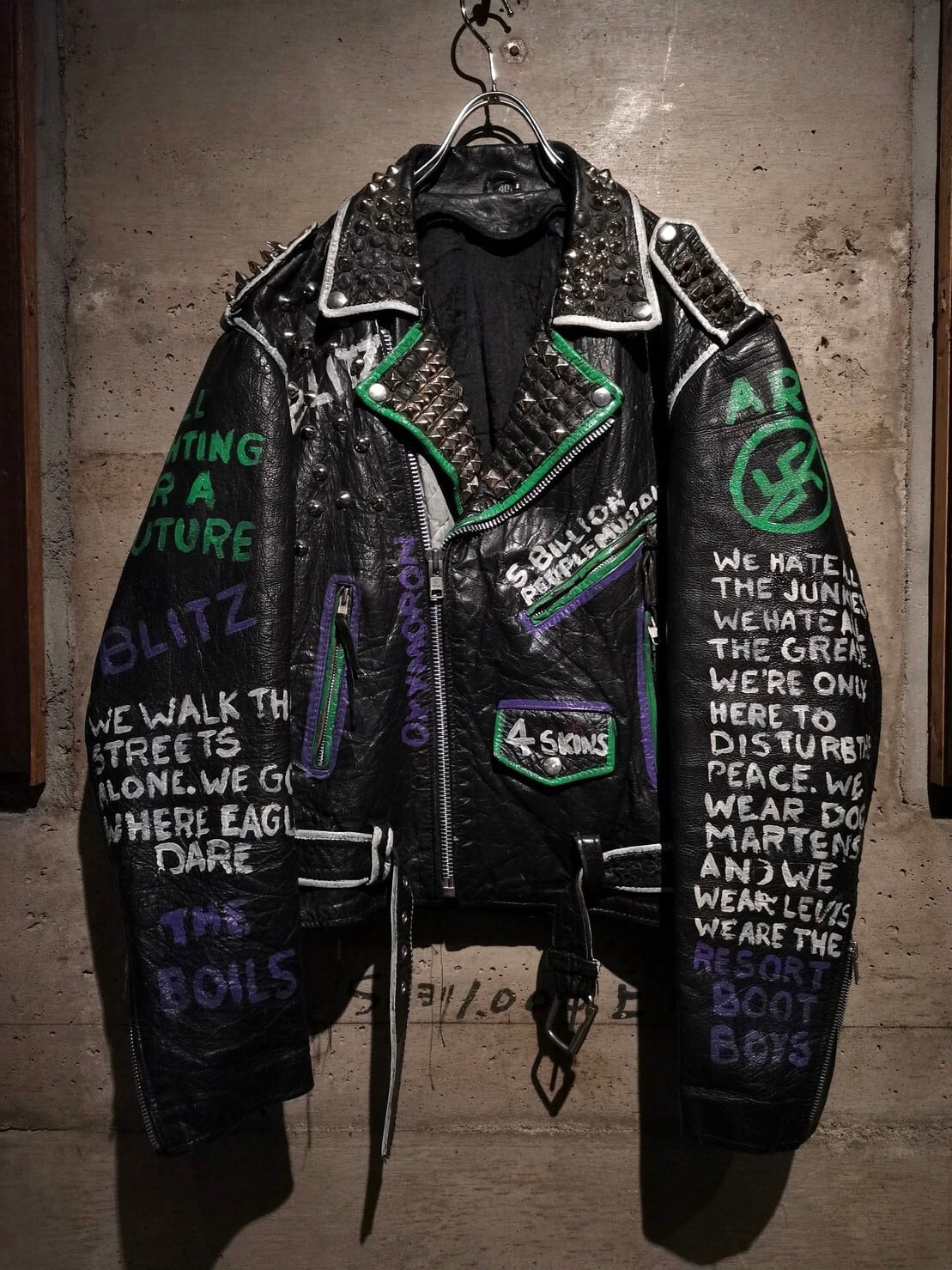 Caka】Special Hand Paint & Studs Punk Custom Vintage Leather 