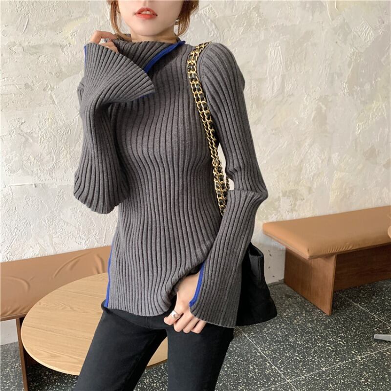 ニットセーター スリムシャツ オータムウィンタートップス ロング 秋物 冬物 ブラックストロベリース91075836041