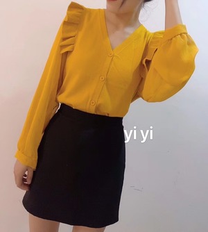 肩フリル　Vネックニット　AJ111-047