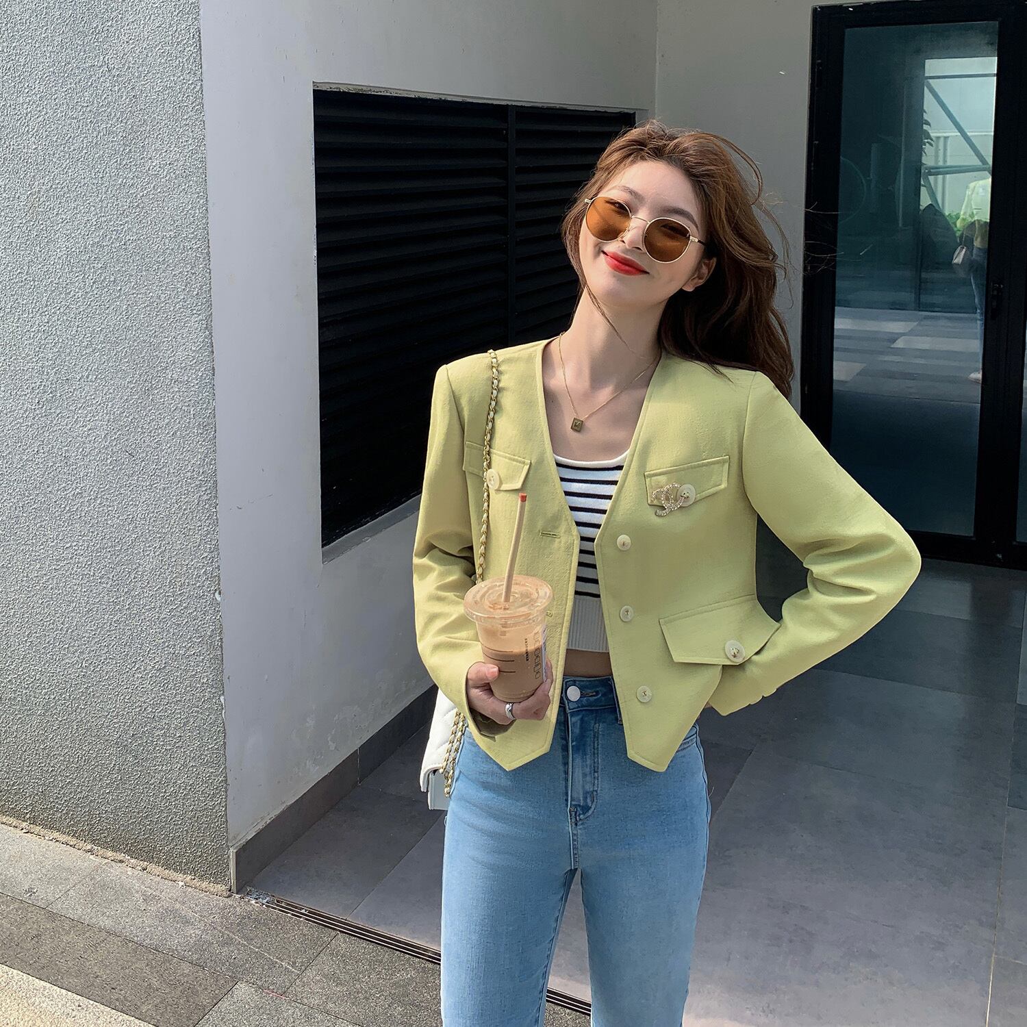 グリーンショートコート サマー薄手 夏物 HUCHUJING94387290419