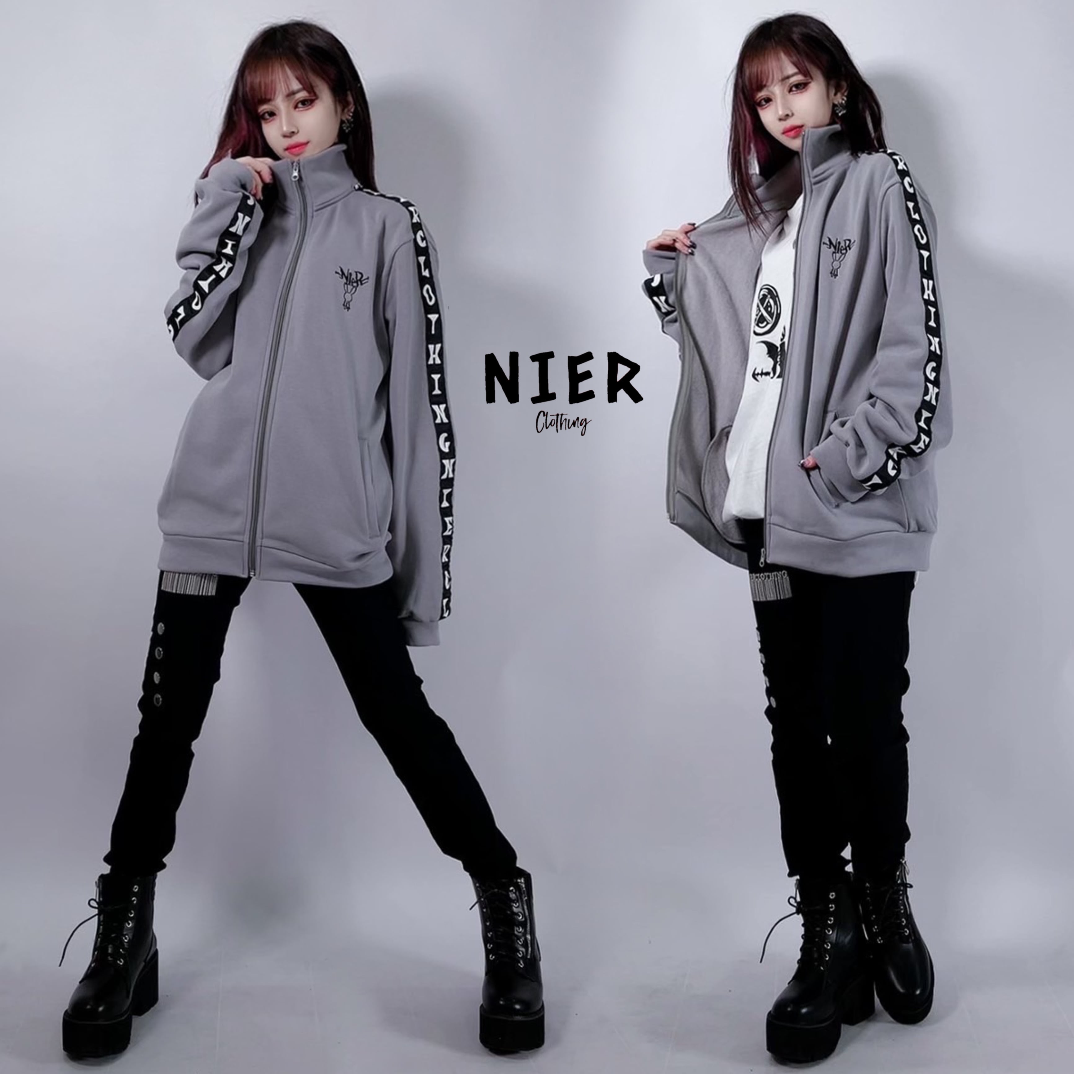 HIGH-NECK GRAY ZIP OUTER【NieR LOGO】 | NIER CLOTHING powered by BASE