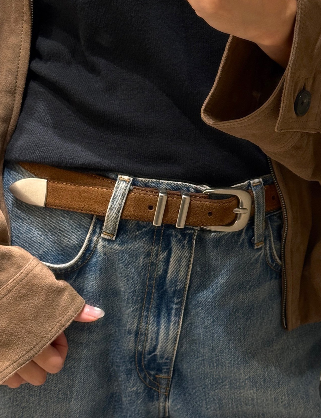 【新作5％OFF・3日間】牛革100％・Real Suede Belt_3colors