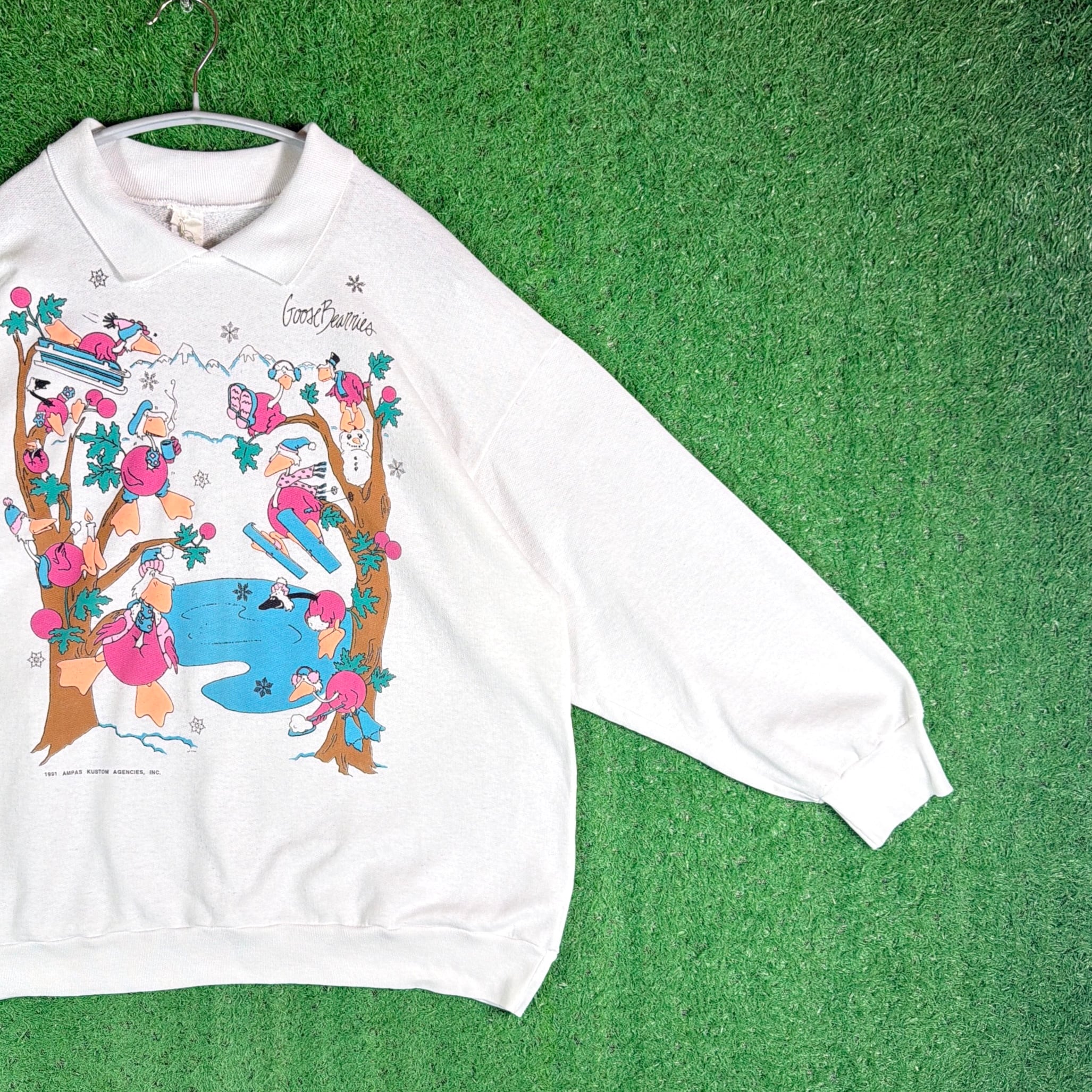 Lady's】 90s スキー ダック柄 襟付き スウェットシャツ / 90年代 古着