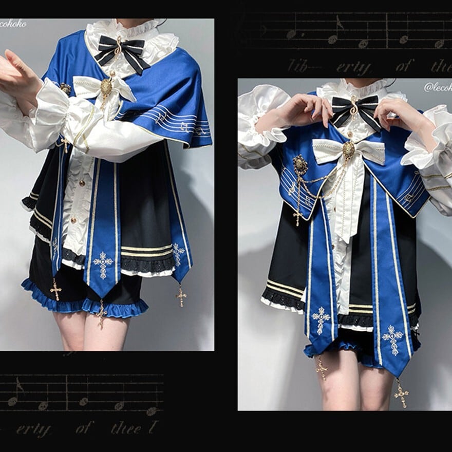 王子系ロリィタ セットアップ 聖歌隊風×音楽刺繍×ケープ 2色｜WithU