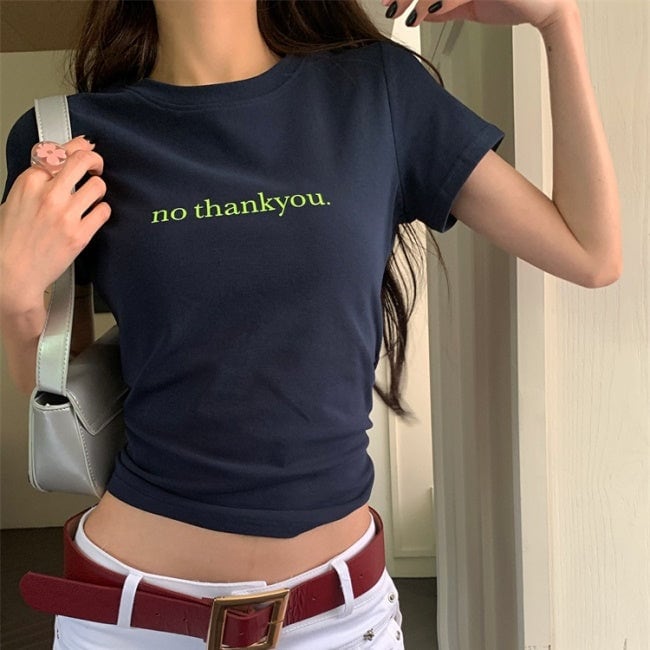 クロップド Tシャツ レディース 韓国 ファッション ロゴ メッセージ