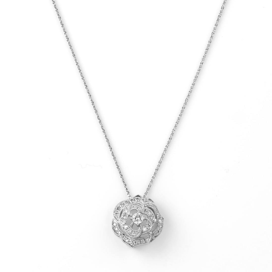 K18WG Rose Diamond Necklace 0.38ct | Jewelry MEGLIO